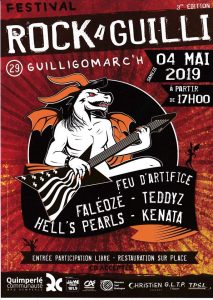 3e édition du Festival Rock à Guilli avec au programme: Faleoze (rock) / Kenata (pop-rock) / Les Teddy's (rock) / Les Heal's Pearl (rock). Feu d'artifice en clôture.