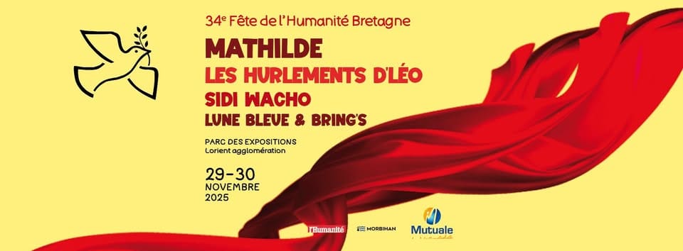 Fête de l’humanité Bretagne 2023: CONCERTS SPECTACLES DÉBATS CINÉMA LIBRAIRIE EXPOSITIONS au parc expo de Lorient.